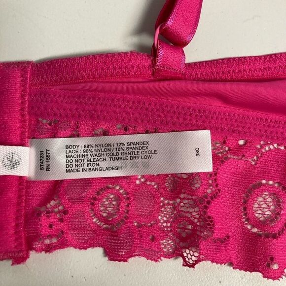 BLAKE & Co. Women’s Pink Lace Bra, Size 38C,nylon & spandex blend, New with tags - Picture 9 of 11